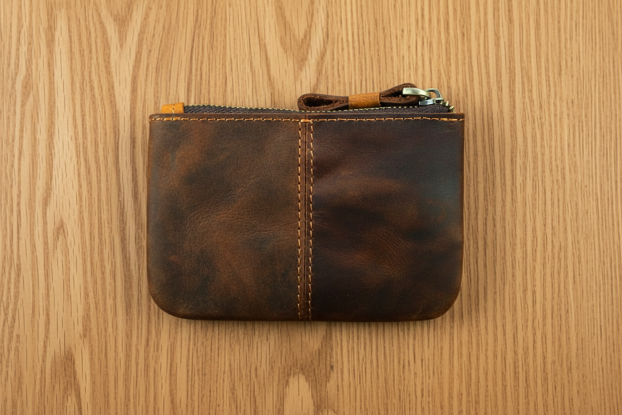 The Cael | Handmade Leather Coin Purse with Zipper