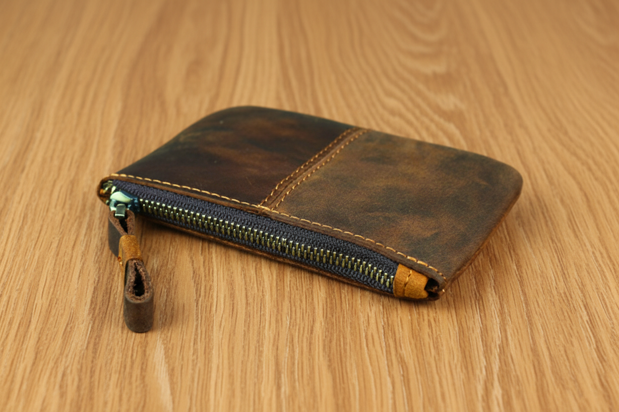 The Cael | Handmade Leather Coin Purse with Zipper