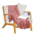 NNEAGS Pink Diamond Pattern Knitted Throw Blanket Warm Cozy Woven Cover Couch Bed Sofa Home Decor with Tassels-0