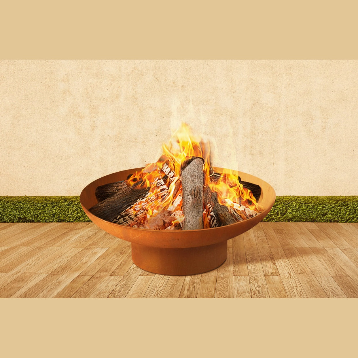 Rust-colored fire pit.