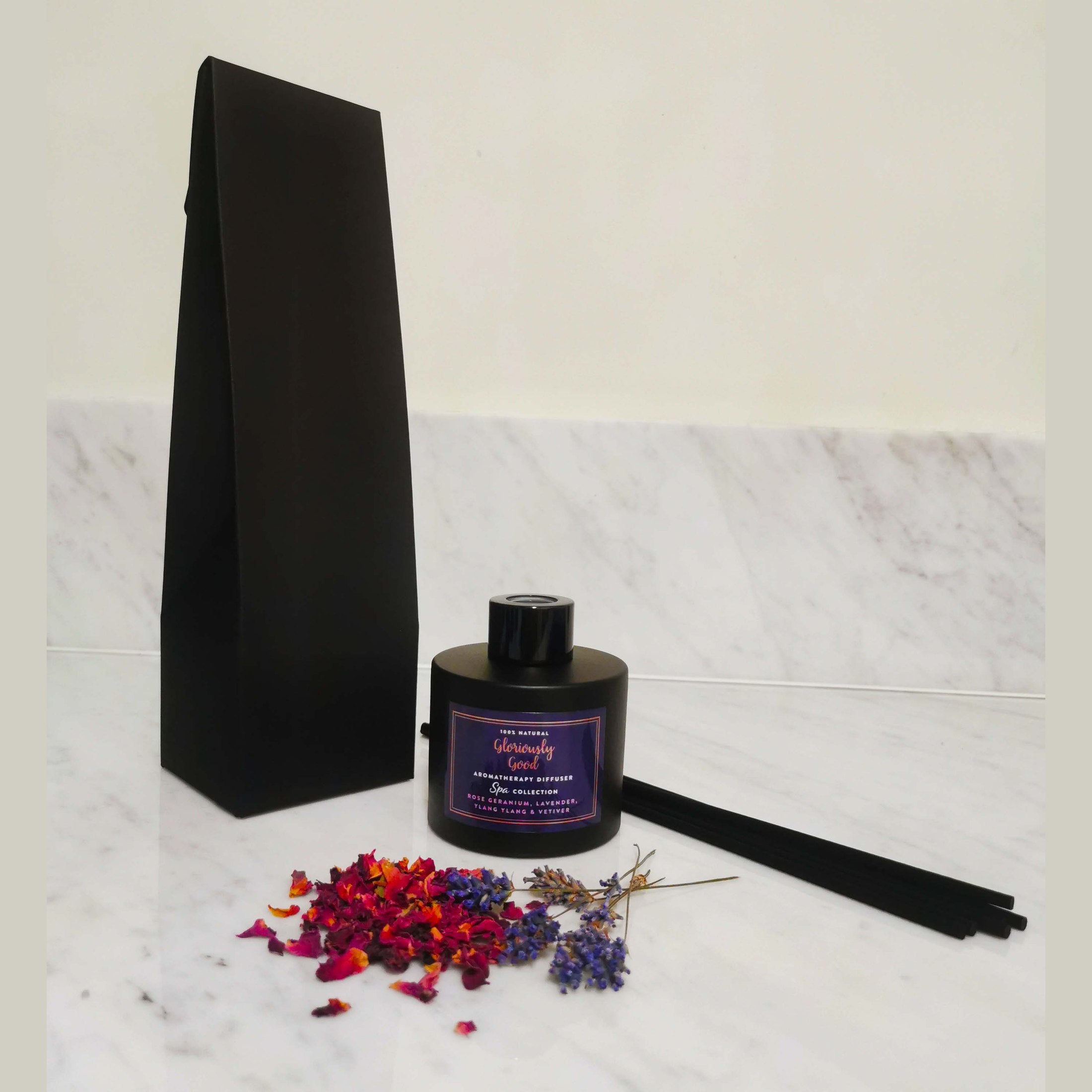 Rose Geranium, Lavender, Ylang Ylang & Vetiver Satin Black Reed Diffuser