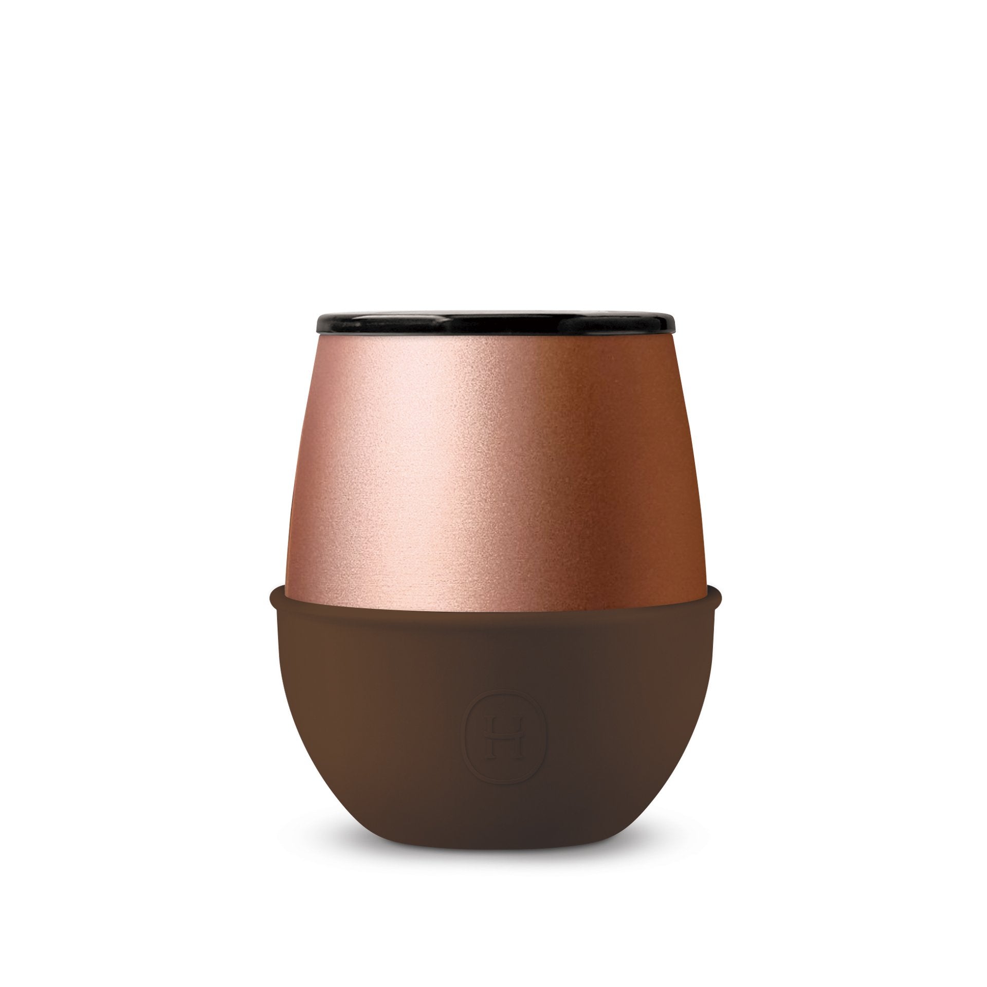 Two-toned copper and brown tumbler on a white background