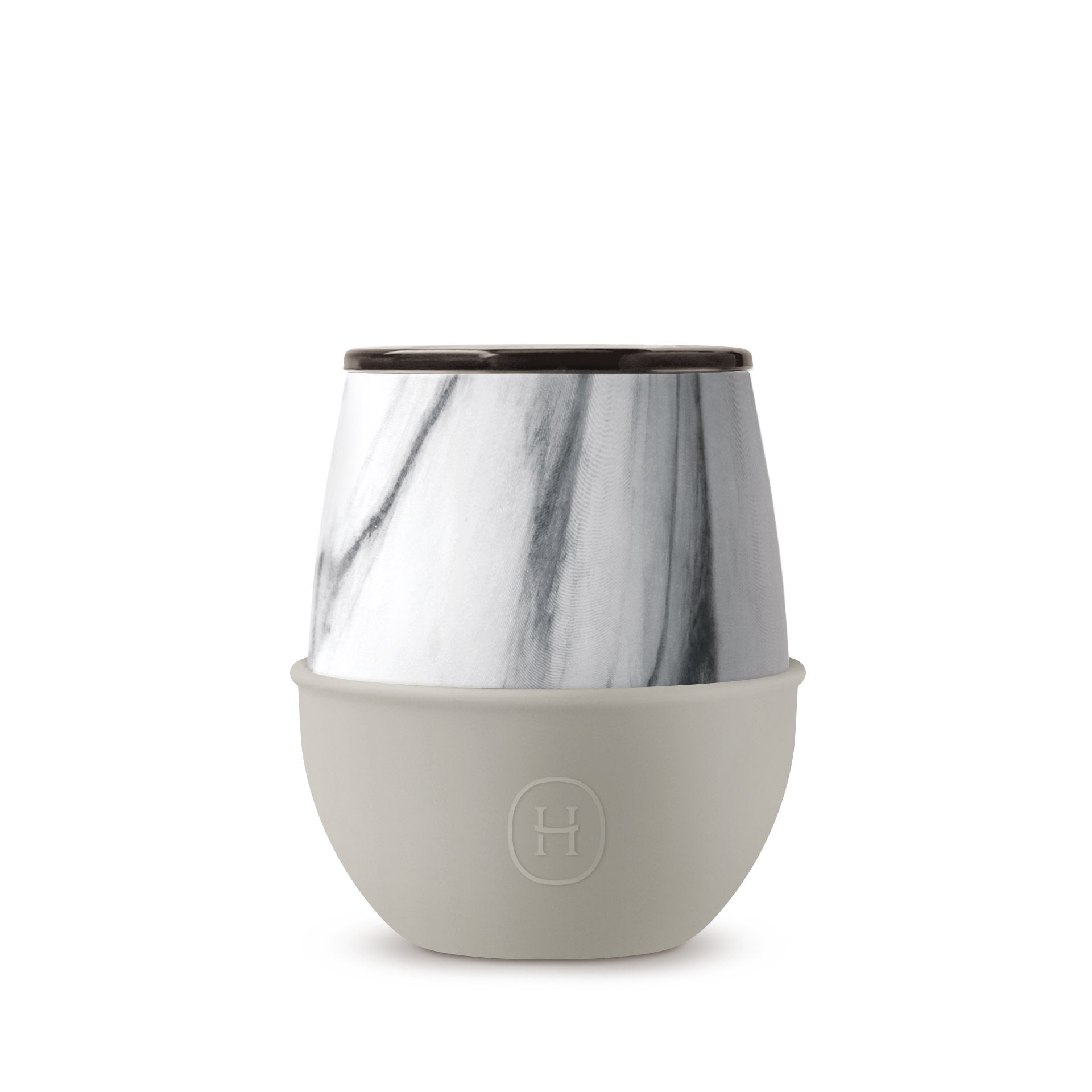 Marble-patterned tumbler with a beige base on a white background