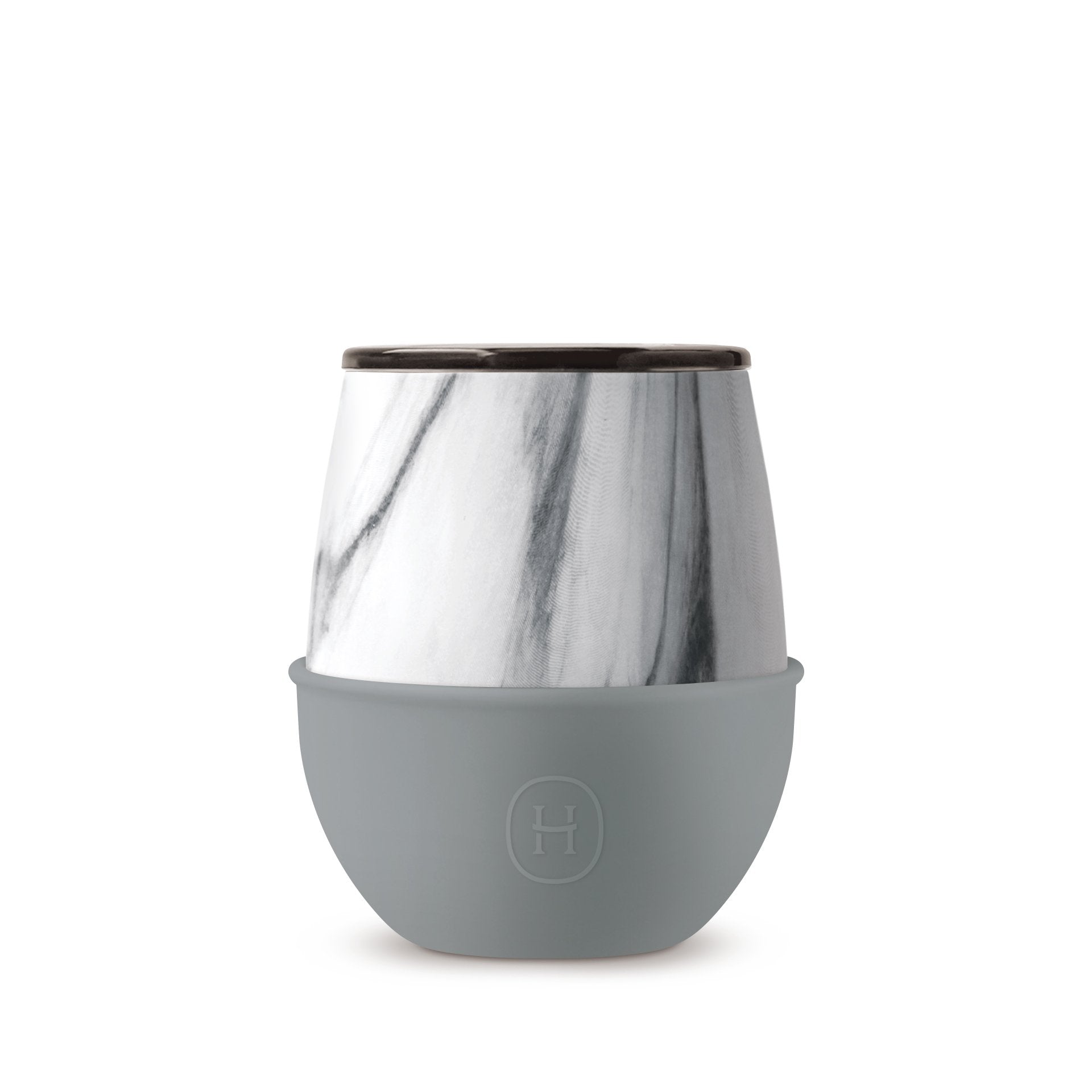 Marble-textured wine glass with gray base on a white background