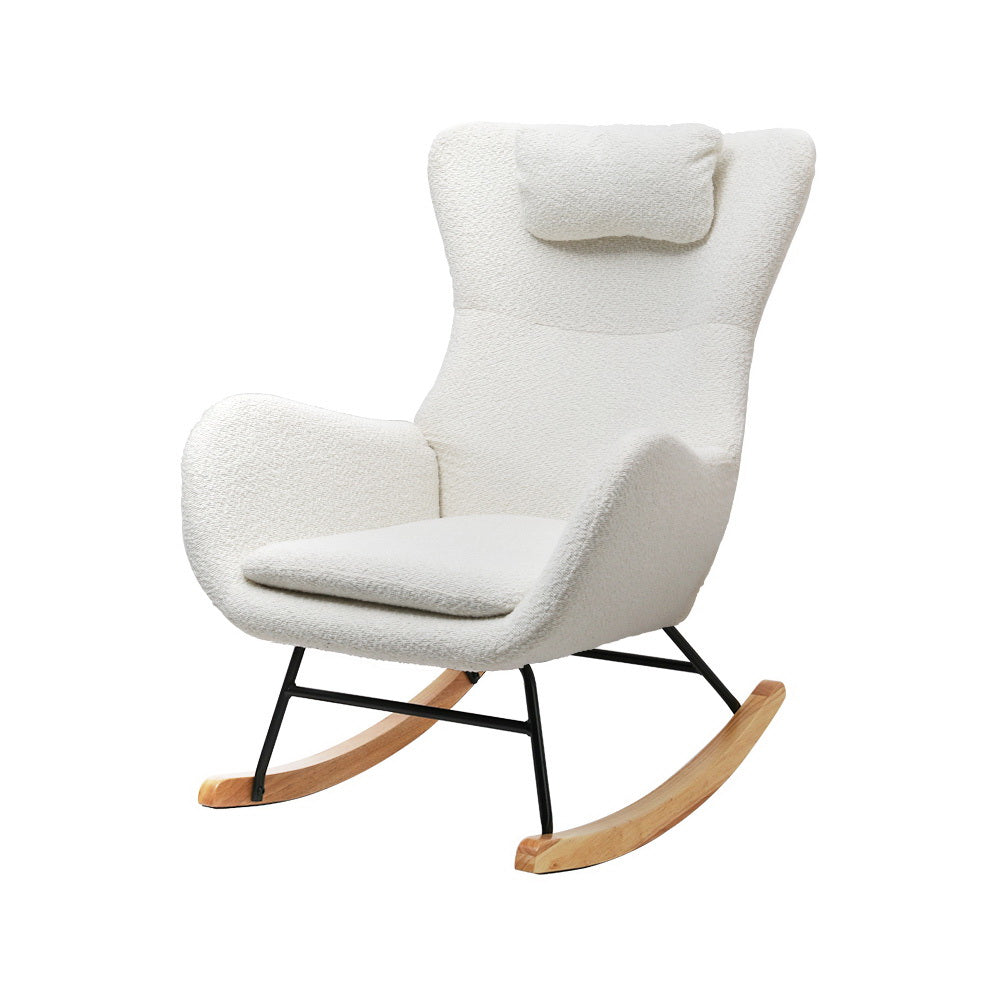 White rocking chair with wooden base on a white background