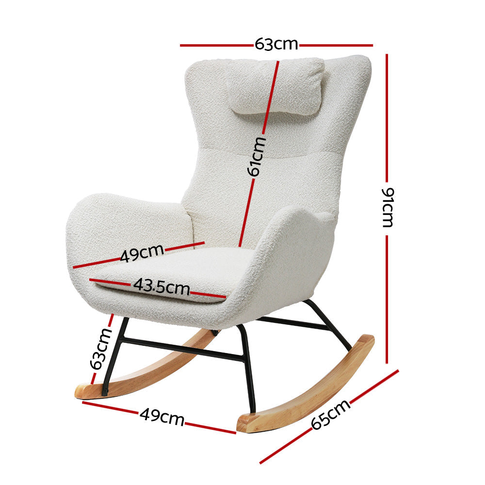Alpine Boucle Rocking Chair with Headrest Pillow – White