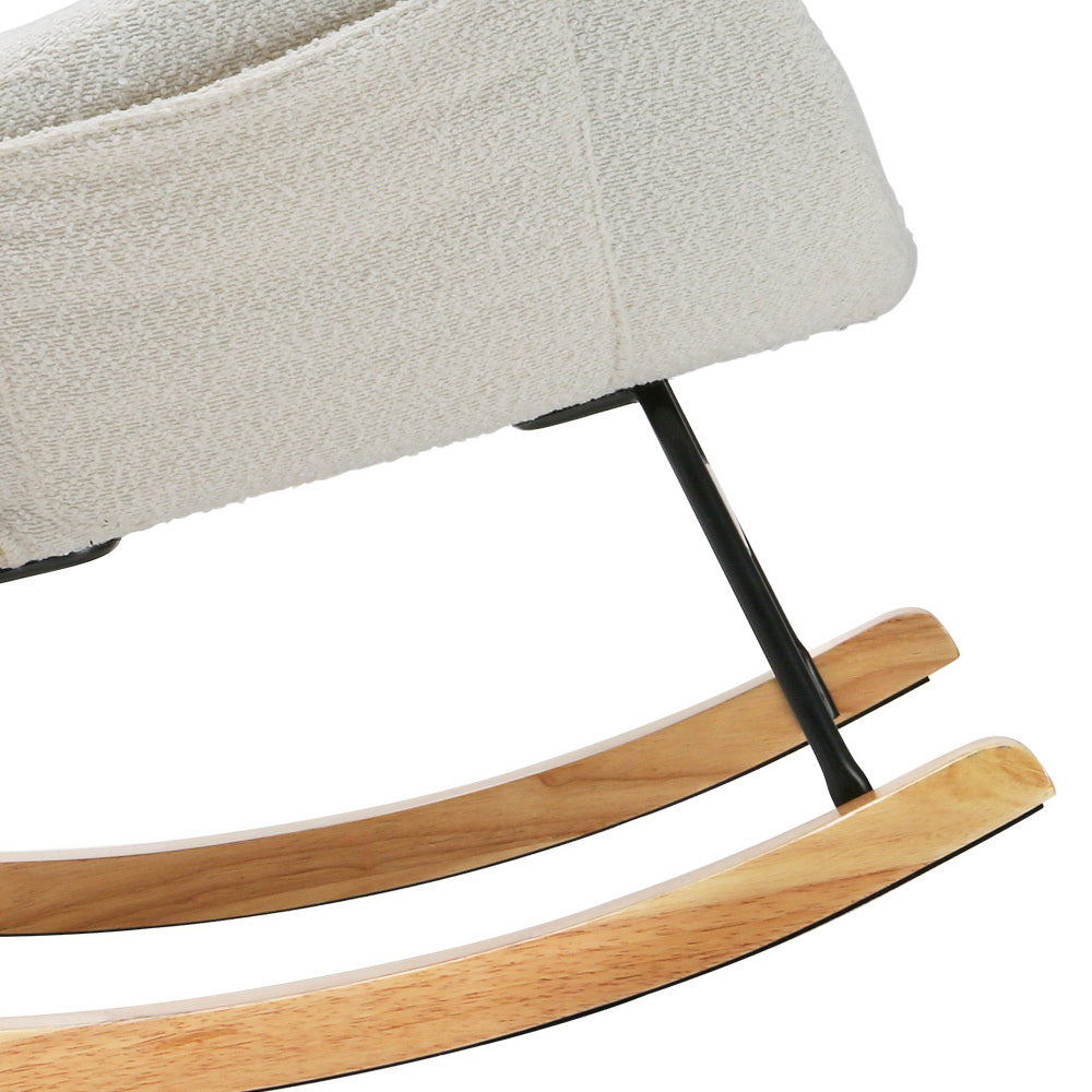 Alpine Boucle Rocking Chair with Headrest Pillow – White