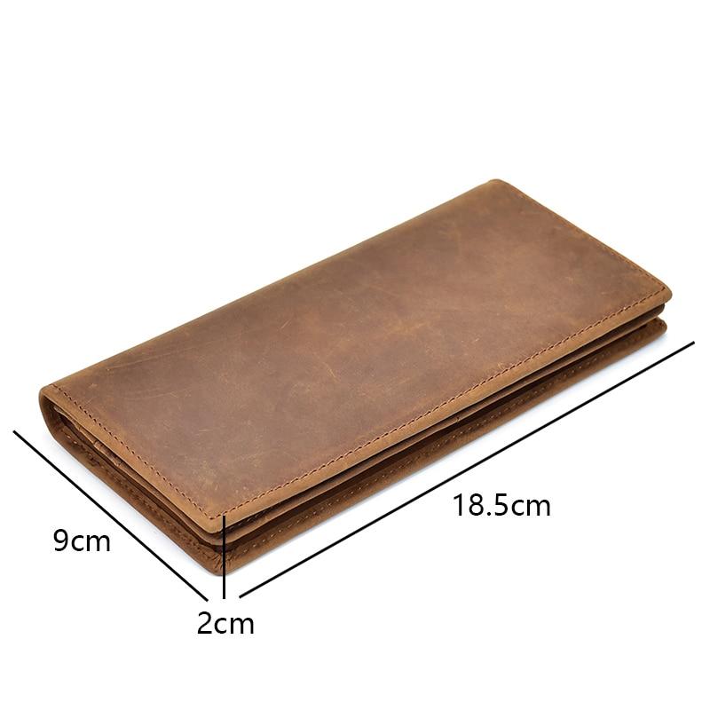 Brown leather wallet with dimensions indicated on a white background