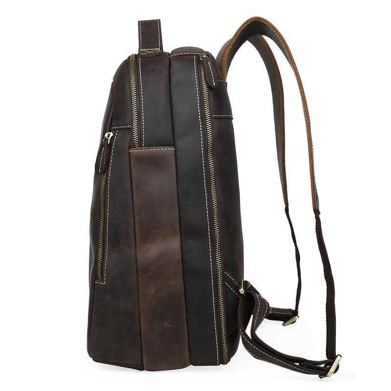 Minimalist dark brown leather backpack with zippers, Alpine-Nordic style, Stein & Birke